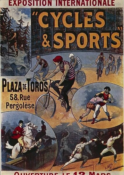 Exposition Internationale Cycles et Sports, advertisement for international exhibition dedicated to sports, illustration by Lucien Lefevre, poster, 1892