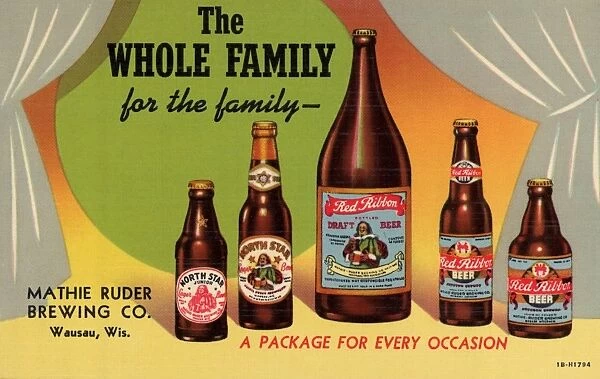 The Whole Family Beer Advertisement. ca. 1941, An advertisement for Mathie Ruder Brewing Company