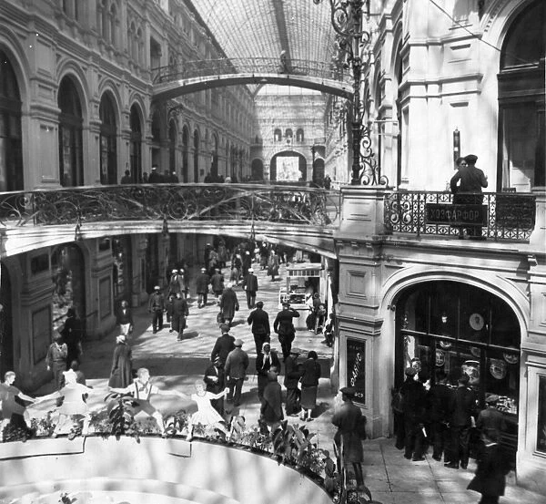 Famous arcade passage way of gum, state department store on red square, moscow, ussr, 1935, a photograph by visiting american photographer and journalist julien bryan