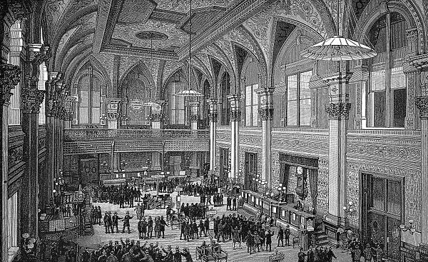Floor of the New York Stock Exchange. Engraving, 1885