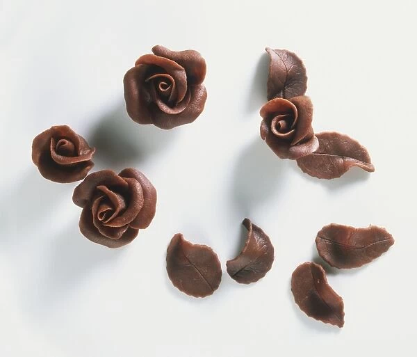Flower with leaves made from chocolate marzipan