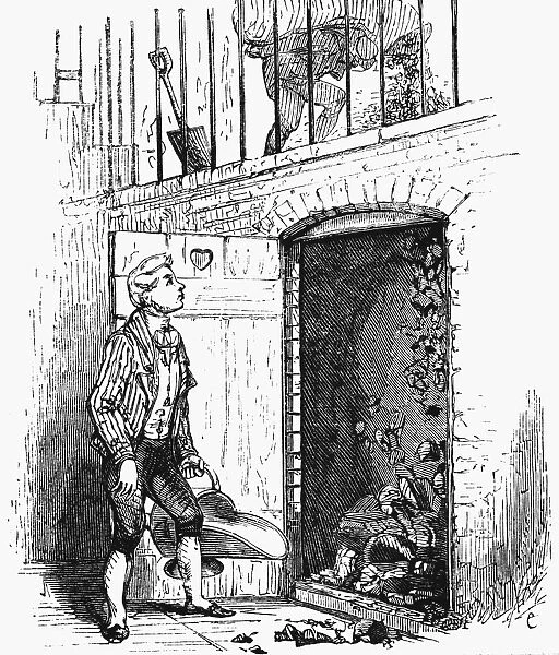 Footman collecting a scuttle of coal from the cellar under the pavement at the very