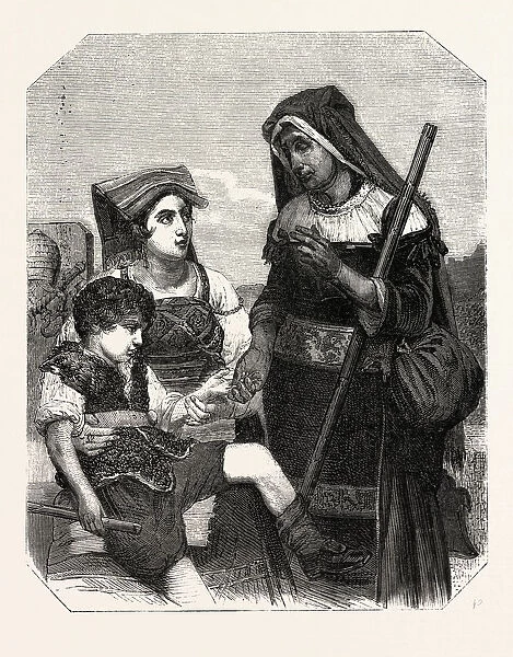 A fortune teller, painting by Mr Schnetz. engraving 1855