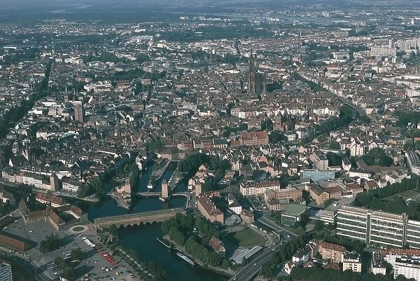 France, Alsace, Aerial view of Strasbourg