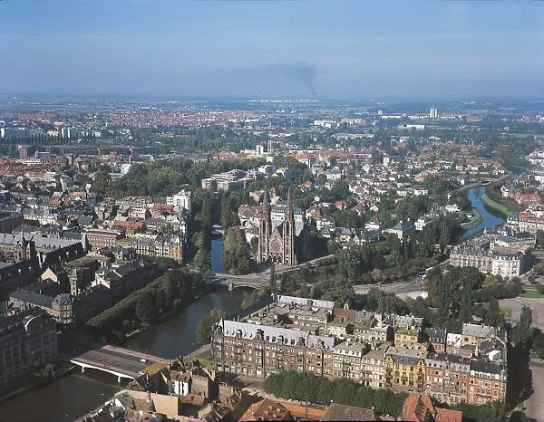 France, Alsace, Aerial view of Strasbourg