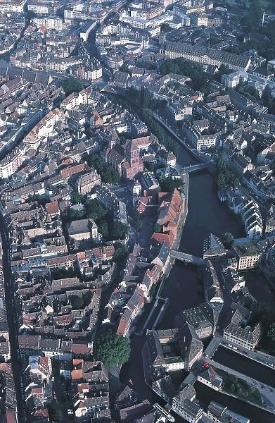 France, Alsace, Strasbourg, Aerial view of la Petite France district