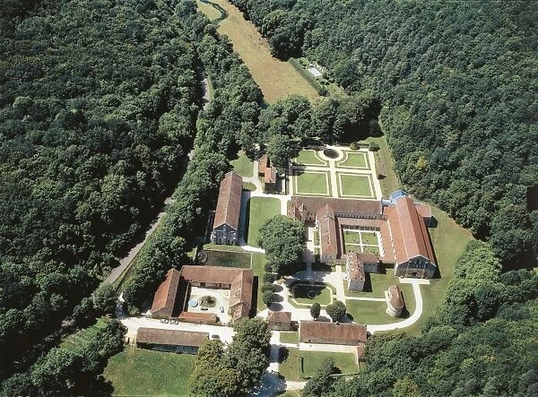 France, Burgundy, Montbard, Fontenay, Aerial view of Benedectine Abbey