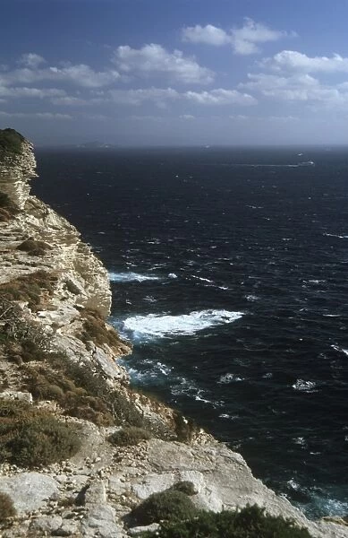 France, Corsica, Corse-du-Sud, rocks overlooking sea near Cape Pertusato