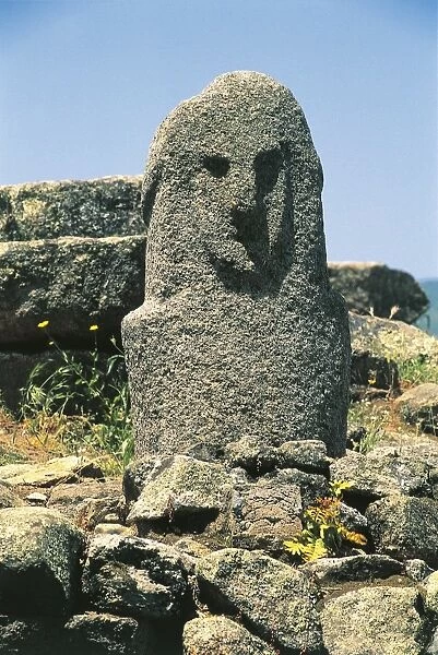 France, Corsica, Filitosa prehistoric archaeological site, Anthropomorphic menhir statue