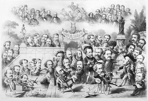 France, Jardin de l Harmonie, caricature of composers, 19th century