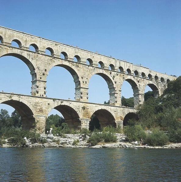 France, Languedoc-Roussillon Region, Gard Department, Nimes Pont du Gard, Roman aqueduct