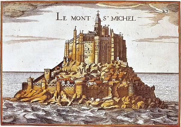 France, Mont-Saint-Michel by Nicholas Tassin, engraving, circa 1631