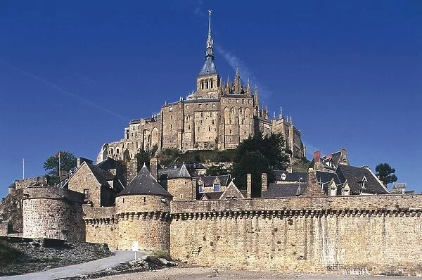 France, Normandy, Mont Saint-Michel, fortified abbey and ramparts