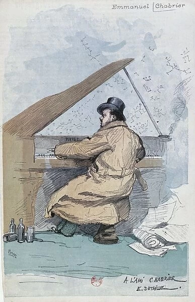 France, Paris, coloured engraving of French composer Emmanuel Chabrier