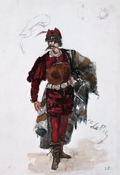 France, Paris, Costume design for Sparafucile in Rigoletto by Giuseppe Verdi, one of 62 costumes designed for premiere at Paris Opera