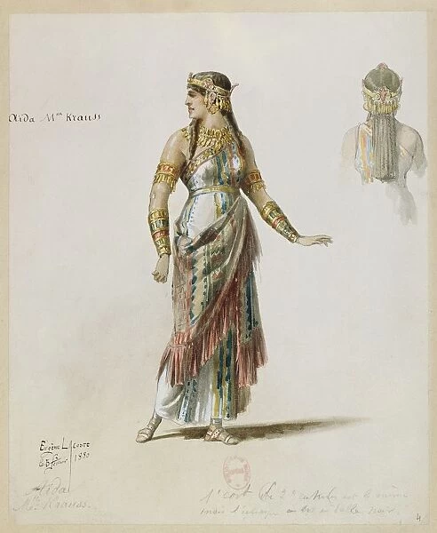 France, Paris, Costume sketch for Aida by Giuseppe Verdi for the performance at Paris, Salle Garnier