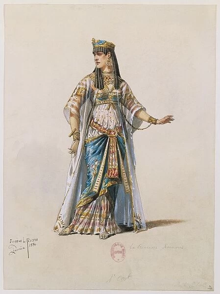 France, Paris, Costume sketch for Amneris in Aida by Giuseppe Verdi for the performance at Paris, Salle Garnier