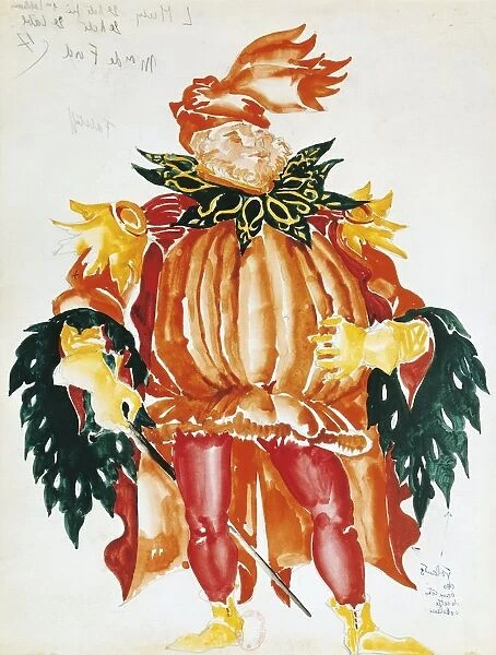 France, Paris, Costume sketch for opera Falstaff by Giuseppe Verdi (1813-1901) for performance at Paris Opera Comique on May 16, 1952