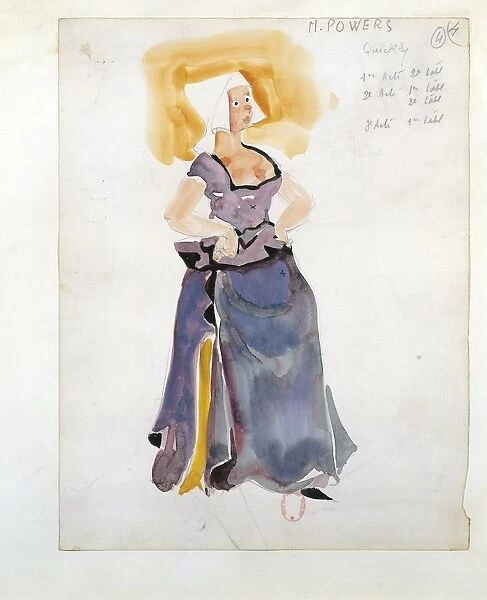 France, Paris, Costume sketch for Quickly in opera Falstaff by Giuseppe Verdi (1813-1901) for performance at Paris Opera Comique on May 16, 1952