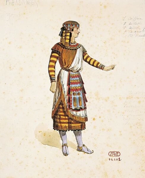 France, Paris, Costume sketch for Radames in Aida by Giuseppe Verdi for Premiere at Khedivial Opera House in Cairo