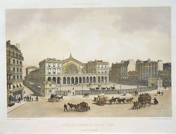 France, Paris, East Railway Station (Gare de l Est) by Charpentier, from Paris dans sa splendeur, Paris, engraving, 1865
