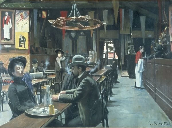 France, Paris, interior of Cafe in Montmartre by Santiago Rusinol