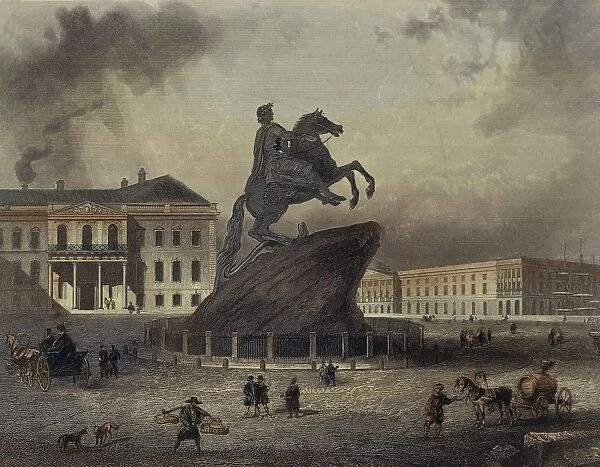 France, Paris, Monument to Peter the Great (1672-1725) in Saint Petersburg, engraving