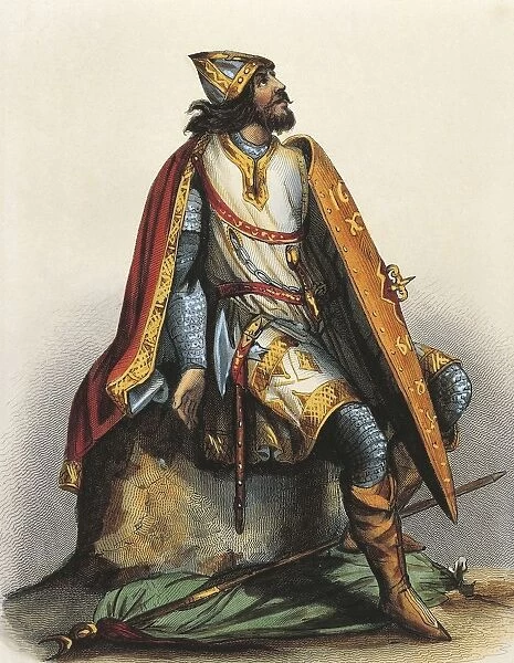 France, Paris, Portrait of Charles Martel (circa 688 - 741), Frankish ruler, mayor of the palace of Austrasia, print