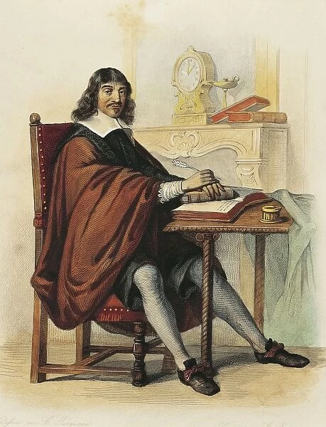 France, Paris, Portrait of Rene Descartes (also known as Cartesio 1596 - 1650), French mathematician and philospher, print