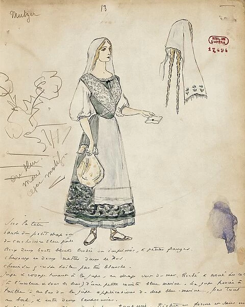 France, Paris, Sketch of costume for Michaela for Carmen by Georges Bizet