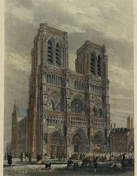 France, Paris, View of the Cathedral of Notre-Dame, engraving