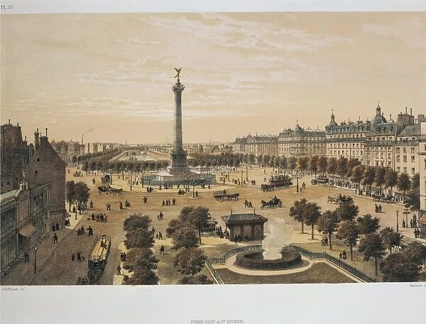 France, Paris, View of Place de La Bastille in 1878, lithograph