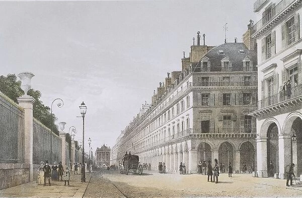 France, Paris, View of Rue de Rivoli, engraving