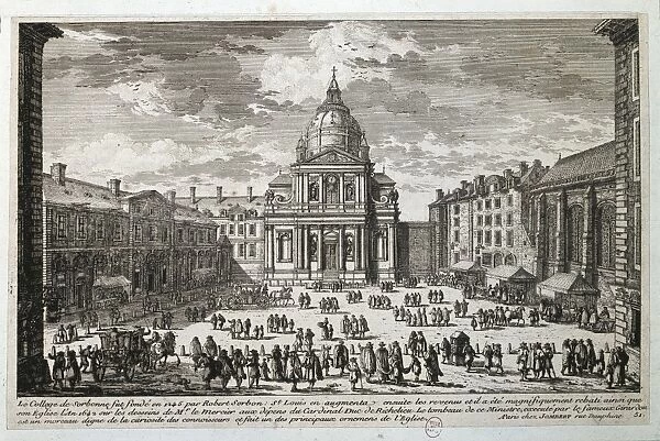 France, Paris, View of Sorbonne University, engraving