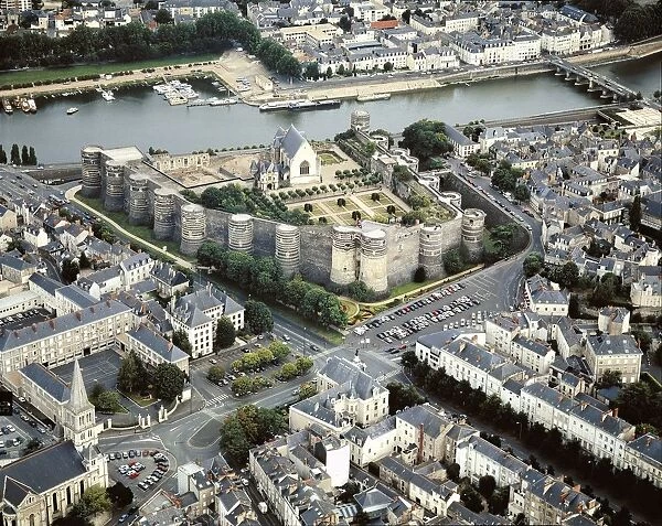 France, Pays de la Loire, Aerial view of Angers Castle