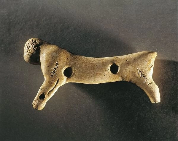 France, Pyrenees, Isturitz, Reindeer horn carved into the shape of a feline