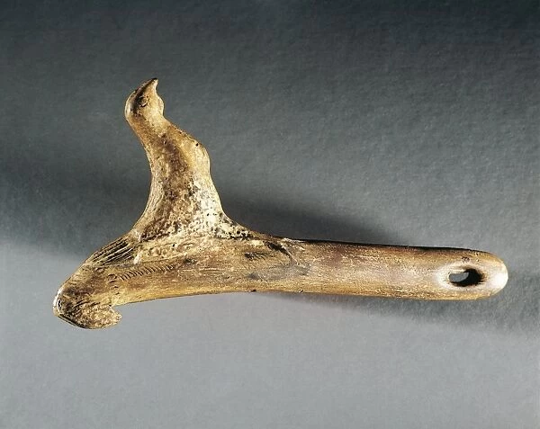 France, reconstruction of a reindeer horn tool carved into the shape of a bird, from Le Mas d Azil
