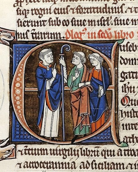 France, Saint Jerome and his companions, miniature from the Latin Bible (folio 98) of the Abbey of Mont Saint-Eloi
