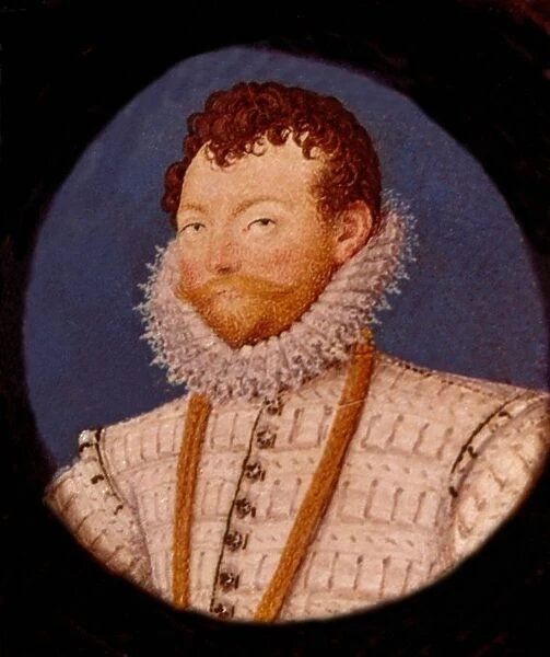 Francis Drake (c1540-1596) English navigator and privateer. Miniature from the studio