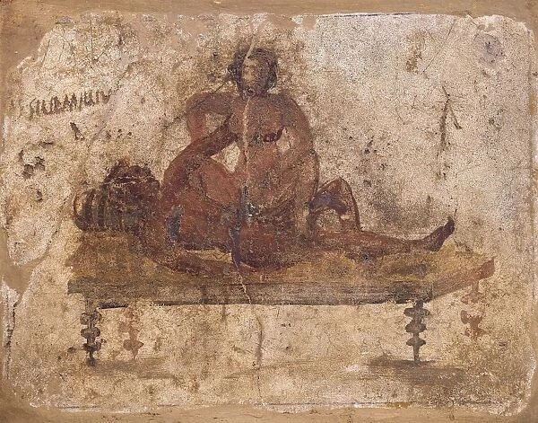 Fresco depicting erotic subject, from Pompei, Italy