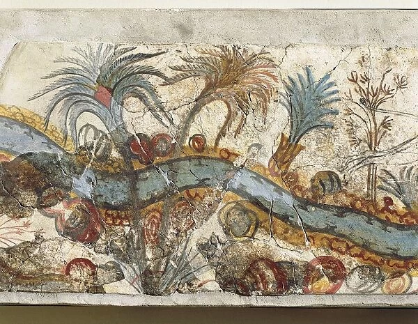 Fresco depicting river landscape, from Akrotiri, Thera Island, Santorini, Greece, detail