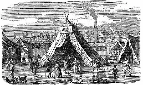 Frost Fair on the Thames at London, c1734-1740. Woodcut 1838