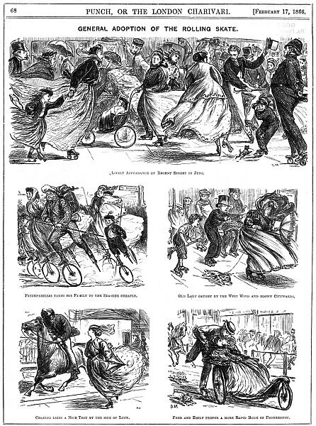General Adoption of the Rolling Skate. George du Maurier cartoons from Punch, 17 February 1866
