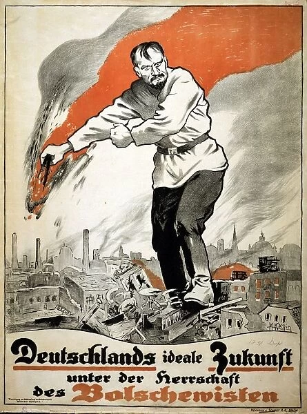 German poster by the Association to Combat Bolshevism. 1919. Gigantic Russian man