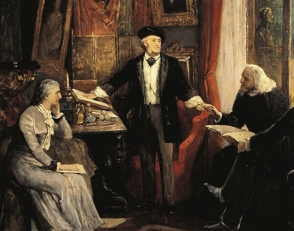 Germany, Bayreuth, Richard Wagner and his wife Cosima Liszt with Franz Liszt at Wahnfried Haus in Bayreuth