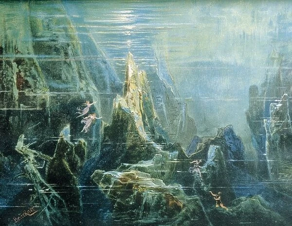 Germany, Bayreuth, Set design for performance The Ring of the Nibelung - The Rhinegold by Richard Wagner, the Rhine daughters