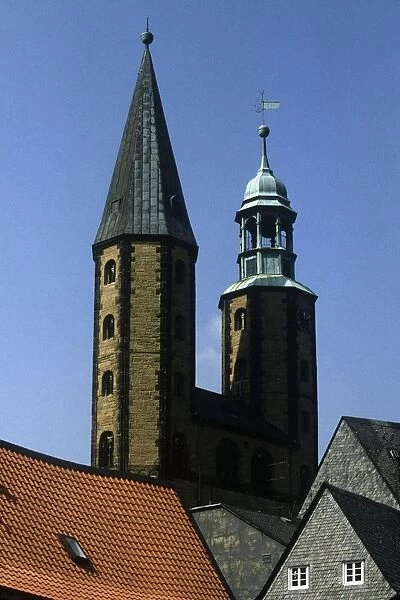 Germany, Lower Saxony, Goslar, Bell towers of Marktkirche (Market Church of Saint Cosmas and Saint Damian)