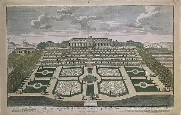 Germany, Potsdam, Sanssouci Castle, perspective view by Johann David Schleven, 1750, illustration