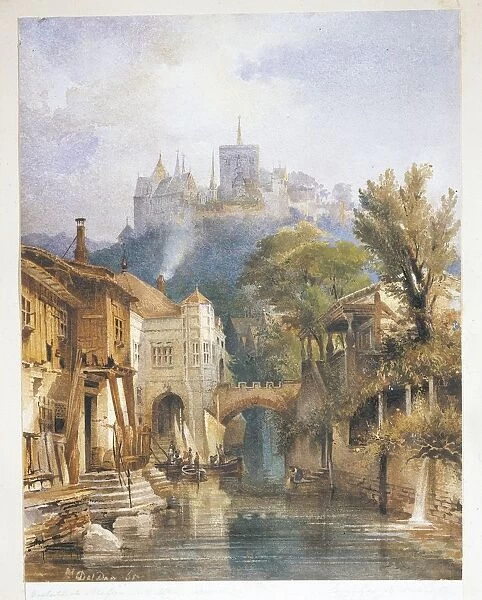 Germany, view of city of Meissen, by M. Del Dan, Watercolor