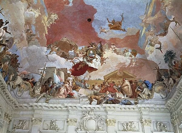 Germany, Wurzburg Residence, Fresco by Giambattista Tiepolo on ceiling of entrance staircase (Treppenhaus), four continents Europe, America, Asia and Africa, 1750